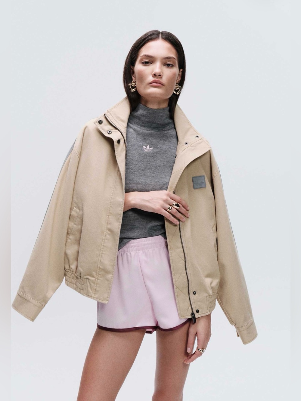 NWT adidas Originals × ASOS track jacket with funnel neck in beige twill - Picture 2 of 7